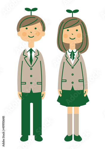 男女　学生　制服　芽