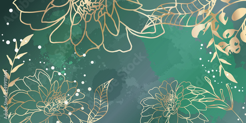 Leaves Background - Hand drawn colorful plant set modern and universally usable. Flower branch and minimalistic plants. Hand drawn lines, elegant leaves for your own design.