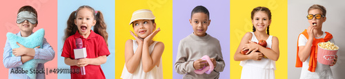 Set of cute children on col...