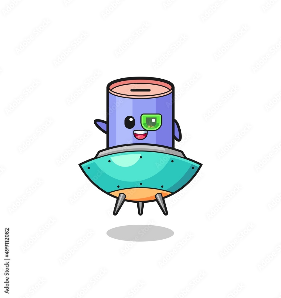 cylinder piggy bank cartoon riding a future spaceship cylinder piggy bank cartoon riding a future spaceship
