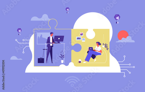 Business team working with cloud storage connect concept, smart working and working online any workplace