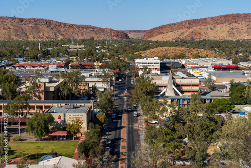 Alice Springs city centre with The Gap in the background. View from Anzac Hill. photo