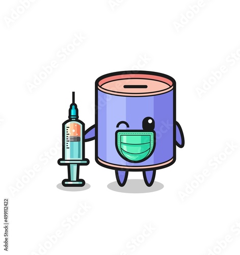 cylinder piggy bank mascot as vaccinator