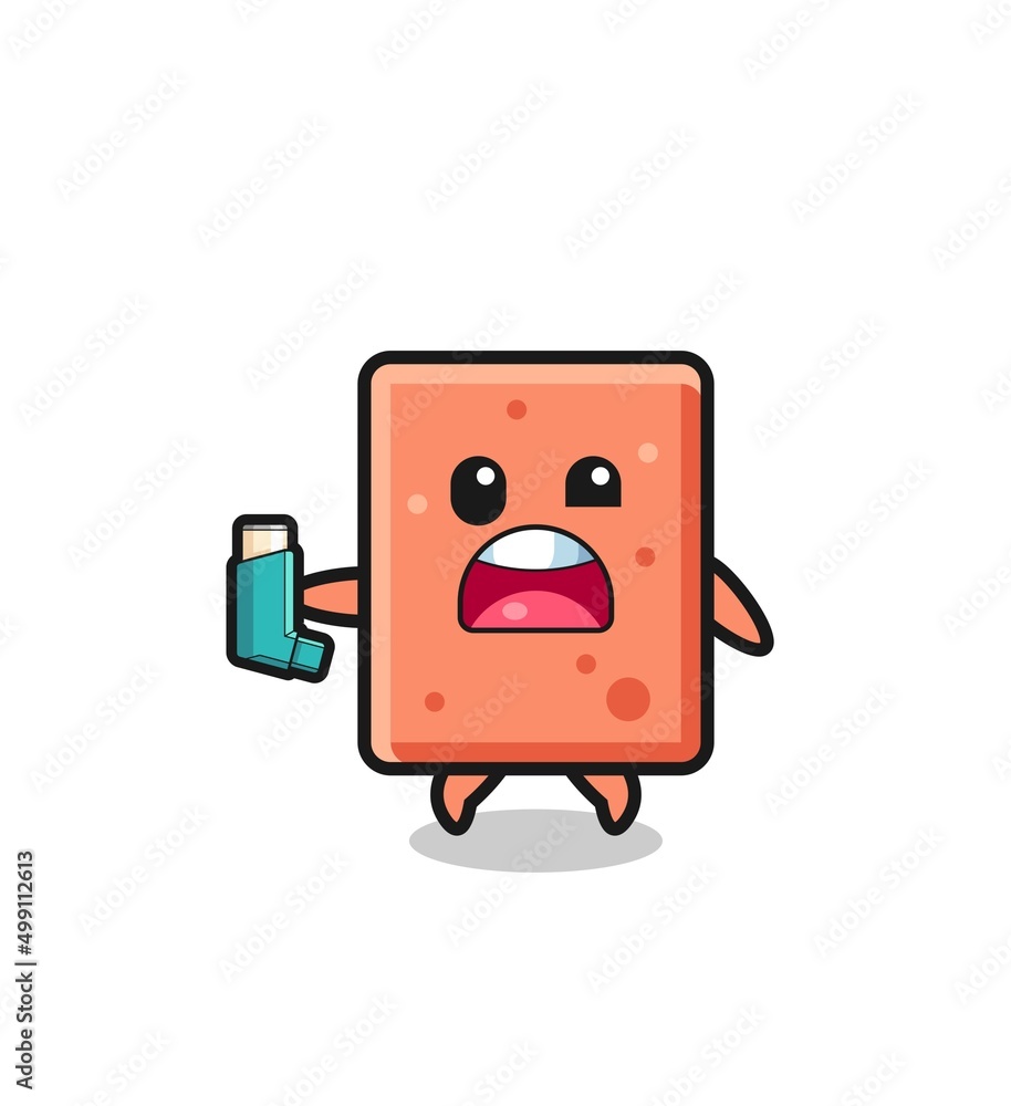 brick mascot having asthma while holding the inhaler brick mascot having asthma while holding the inhaler