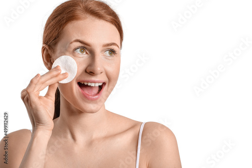 Happy woman with makeup spo...