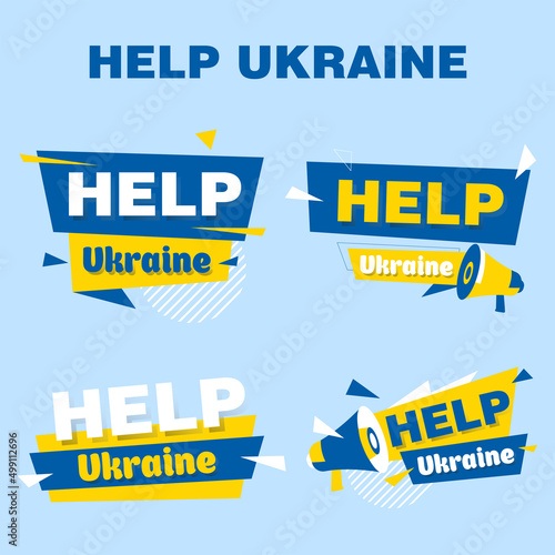 Help Ukraine, a set of stickers. Vector illustrations.