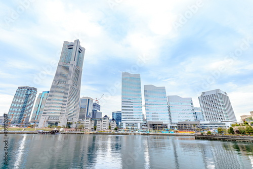                                                             Yokohama city seen from the train road. Kanagawa-ken Yokohama city.