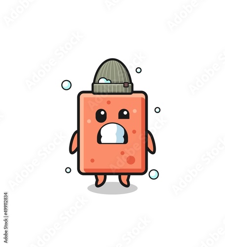cute cartoon brick with shivering expression