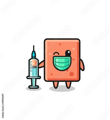 brick mascot as vaccinator