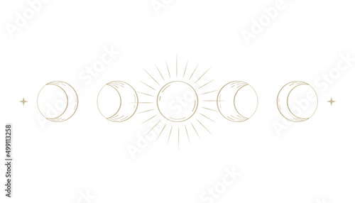 Gold moon phases icon set, vector illustration on white background