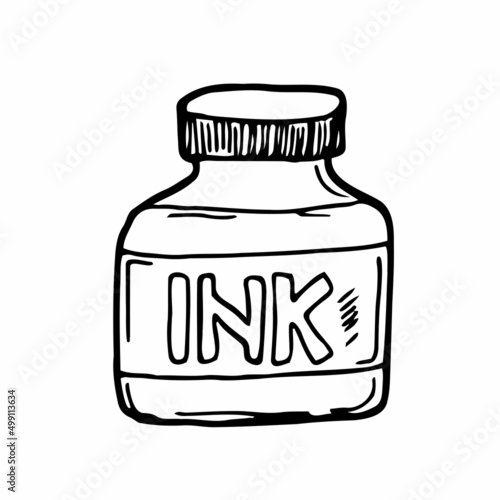 Doodle cartoon Ink bottle. Vector sketch ink for writting and drawing.