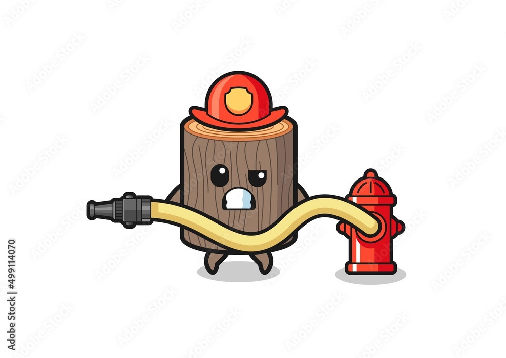 tree stump cartoon as firefighter mascot with water hose tree stump cartoon as firefighter mascot with water hose