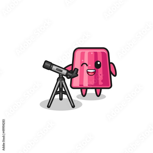 jelly astronomer mascot with a modern telescope