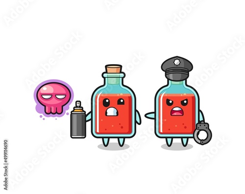 square poison bottle cartoon doing vandalism and caught by the police