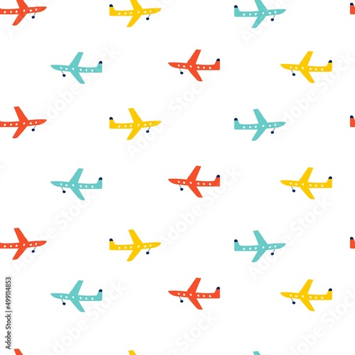 Seamless pattern with airplane. Air transport. Kids print. Vector illustrations