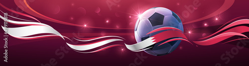 Realistic soccer ball with Qatar flag. Football championship in the arena. Vector illustration photo