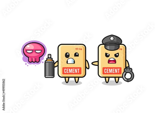 cement sack cartoon doing vandalism and caught by the police