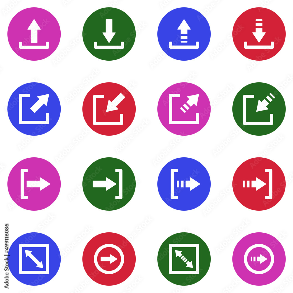 Arrow Icons. White Flat Design In Circle. Vector Illustration.