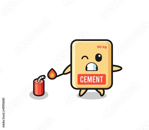 cement sack mascot illustration playing firecracker
