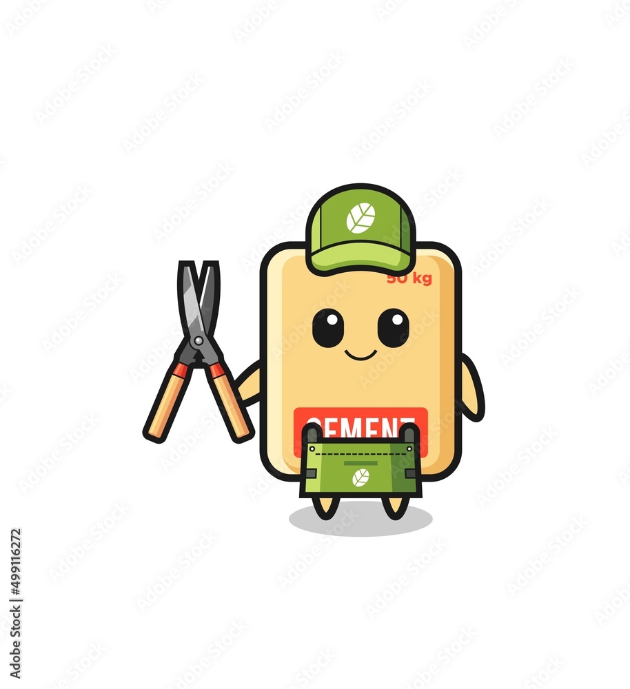 cute cement sack as gardener mascot cute cement sack as gardener mascot