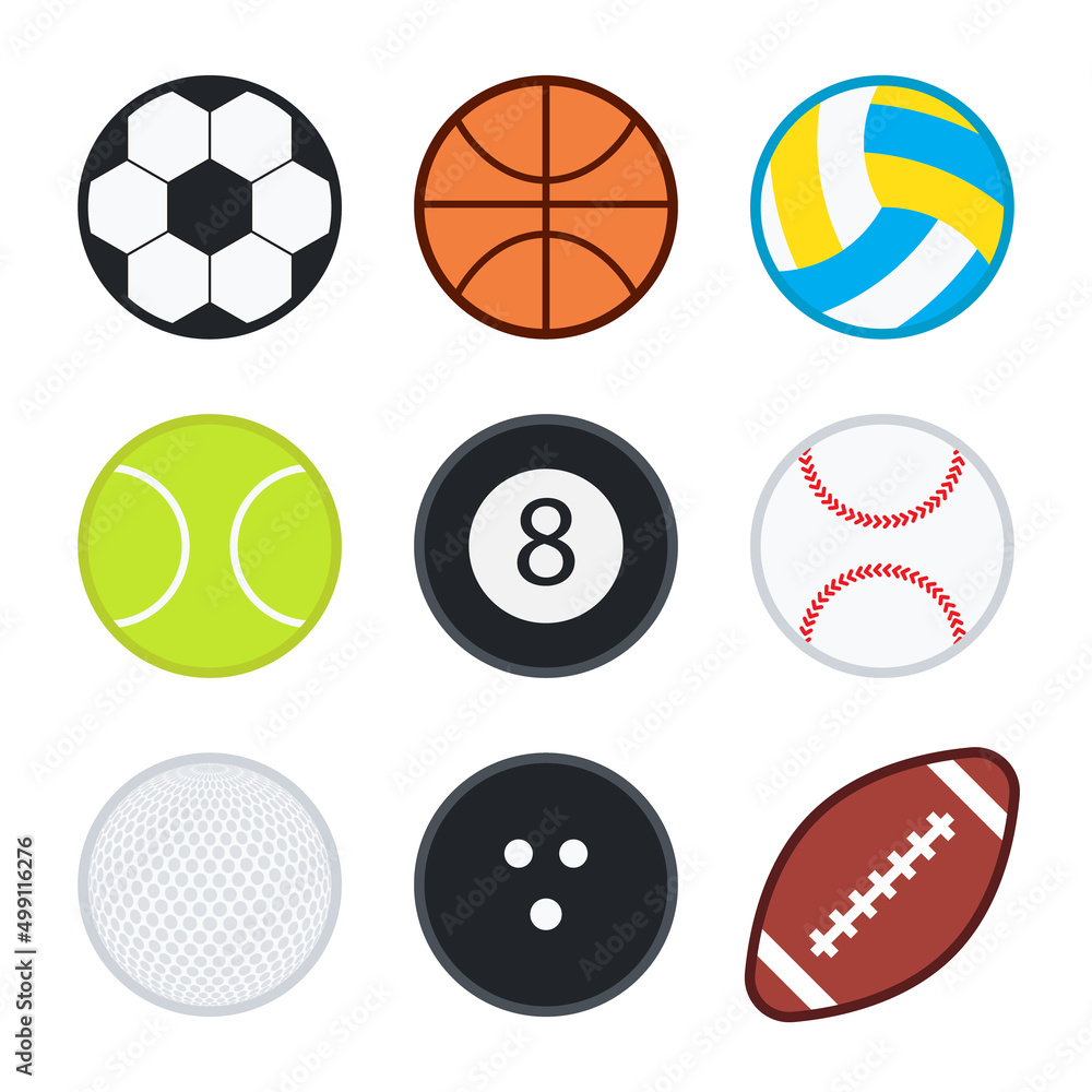 Set of Sports balls on a white background, Vector flat style design. Set of Sports balls on a white background, Vector flat style design.