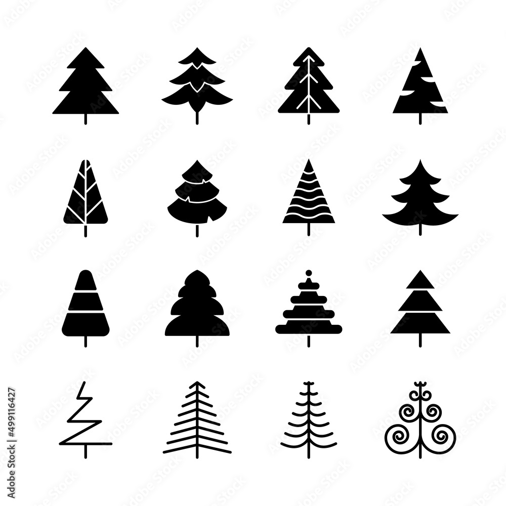 Obraz premium Flat icon set of Pine tree, Vector.
