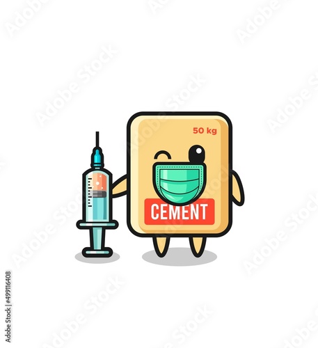 cement sack mascot as vaccinator