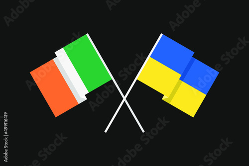 Flags of the European countries of Ukraine and the Republic of Ireland in national colors. Help and support from friendly countries. Flat minimal graphic design.