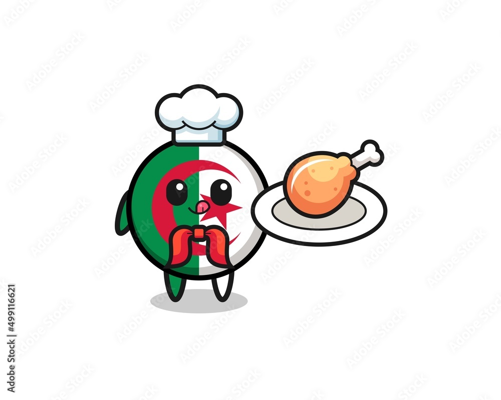 algeria flag fried chicken chef cartoon character algeria flag fried chicken chef cartoon character