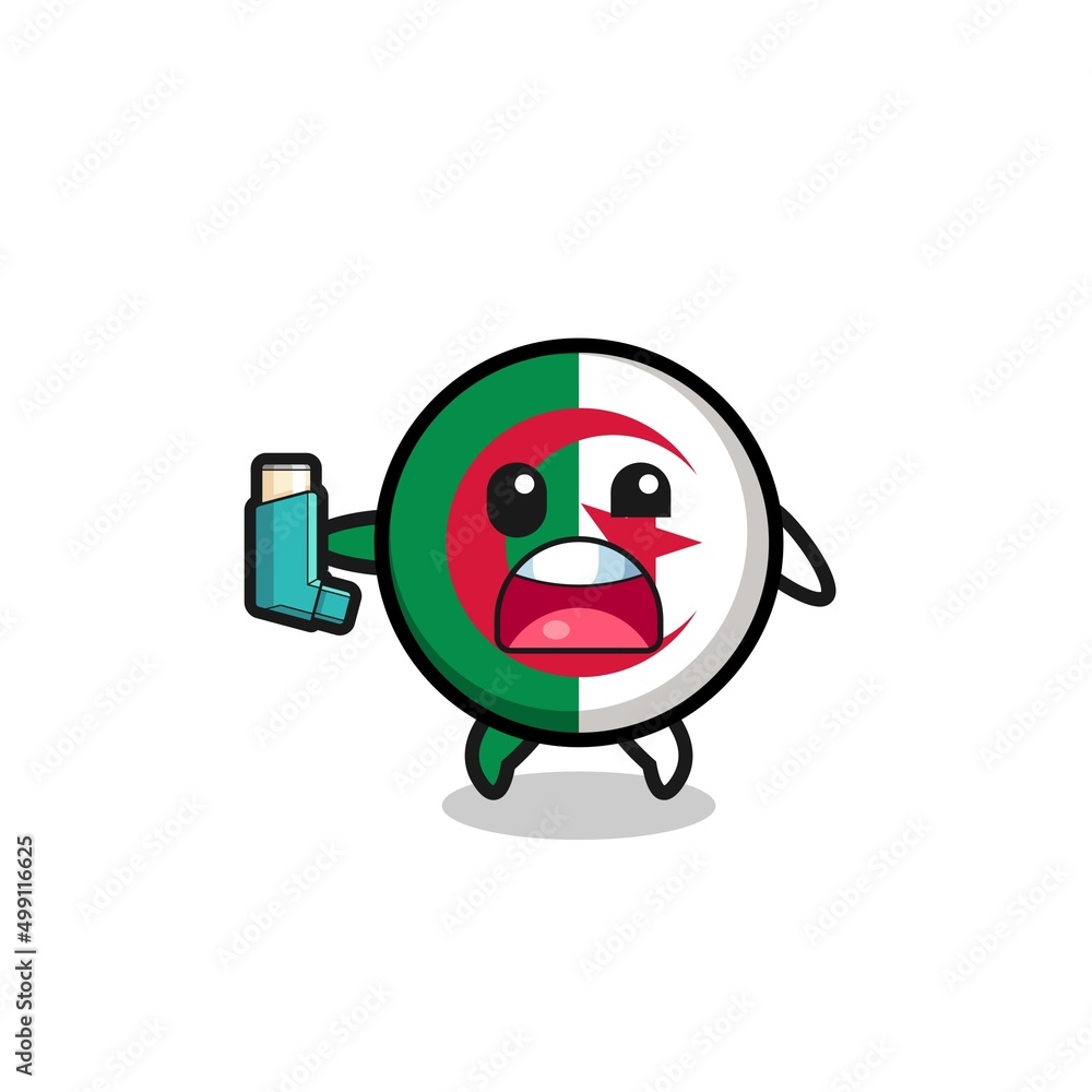 algeria flag mascot having asthma while holding the inhaler algeria flag mascot having asthma while holding the inhaler