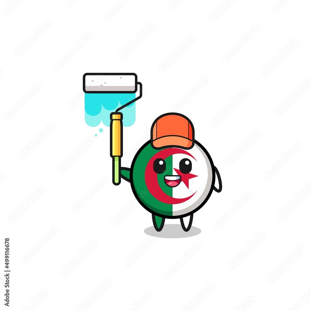the algeria flag painter mascot with a paint roller