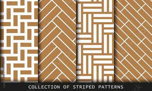 Vector set of tiled seamless golden patterns. Collection of Herringbone parquet laminate floor wall textures