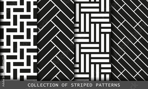 Vector set of tiled seamless patterns. Collection of Herringbone parquet laminate floor wall textures