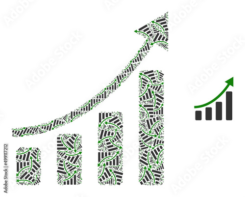 Recursive collage positive trend icon. Vector collage is created from randomized rotated positive trend items. Recursive collage from positive trend icons.