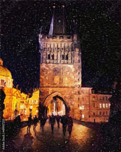 Photography Real painting modern artistic artwork Prague Czechia drawing in oil city center