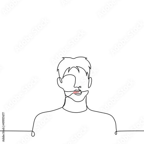 man with open mouth licks his lips - one line drawing vector. concept of thirst, seduction, chapped lips, pickup artist trying to flirt
