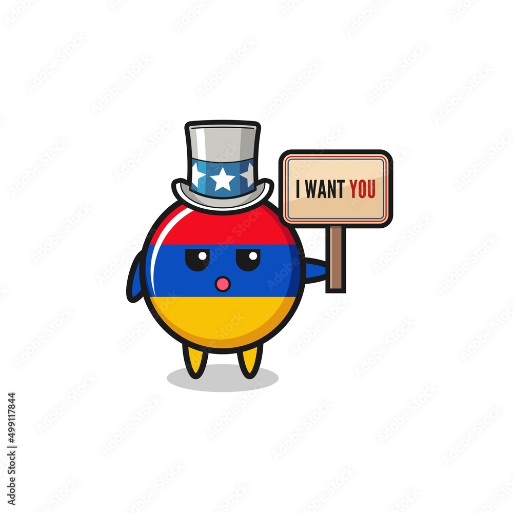 armenia flag cartoon as uncle Sam holding the banner I want you armenia flag cartoon as uncle Sam holding the banner I want you