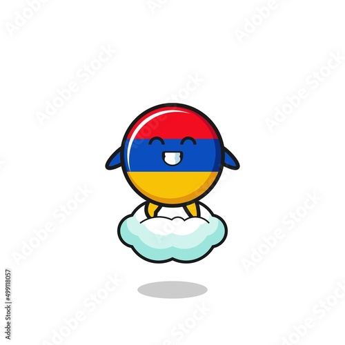 cute armenia flag illustration riding a floating cloud