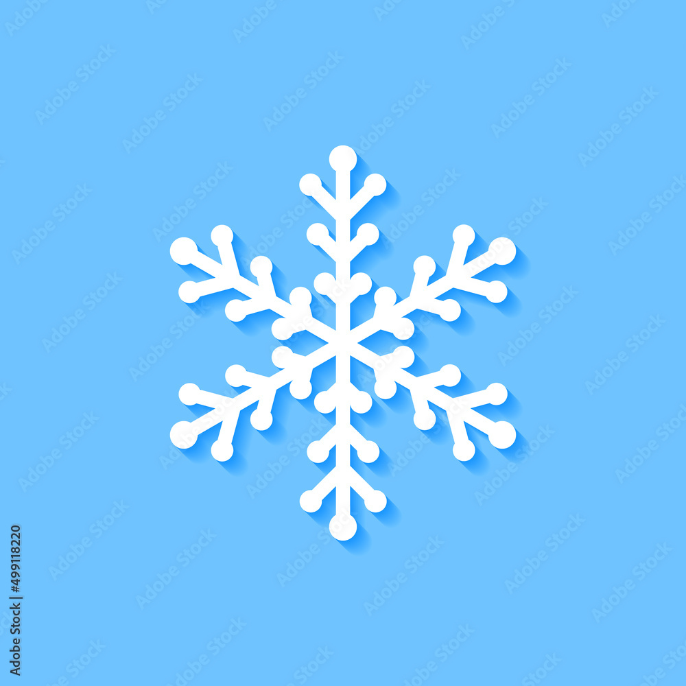 White snowflake icon on blue background, Vector.