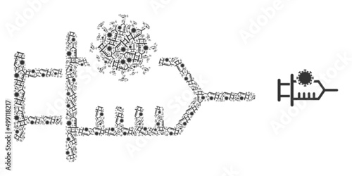 Recursive collage virus inoculation icon. Vector collage is made of randomized rotated virus inoculation parts. Recursive collage of virus inoculation icons.