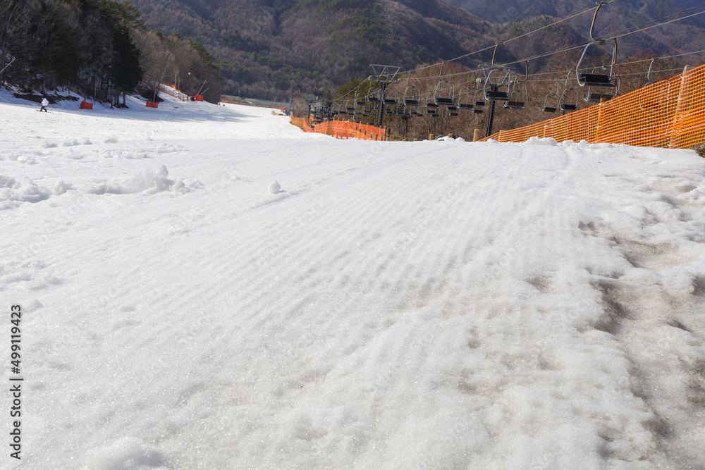 治部坂高原スキー場、春のゲレンデ雪面