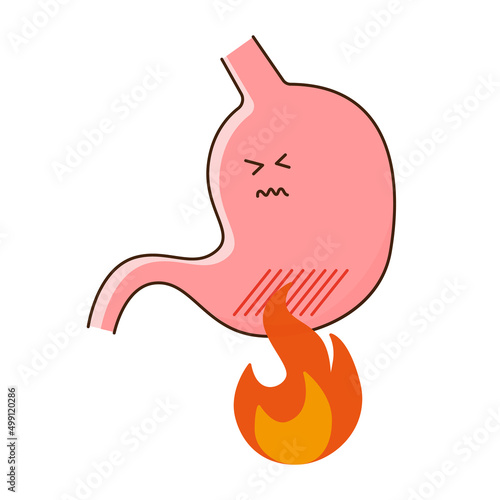 Vector illustration of a burning and painful stomach.