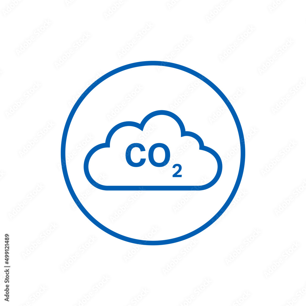 CO2 emissions cloud icon. Simple round blue co2 sky line icon for web and print isolated on white background. CO2 emissions cloud icon. Simple round blue co2 sky line icon for web and print isolated on white background.