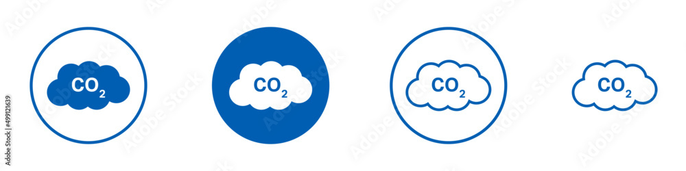 Set of CO2 emissions cloud icons. Simple blue co2 sky icons for web and print isolated on white background. Set of CO2 emissions cloud icons. Simple blue co2 sky icons for web and print isolated on white background.