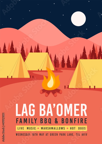 Happy Lag Ba Omer day party invite card concept.