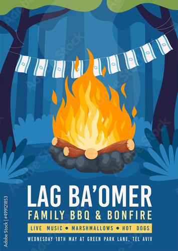 Happy Lag Ba Omer day party invite card concept.