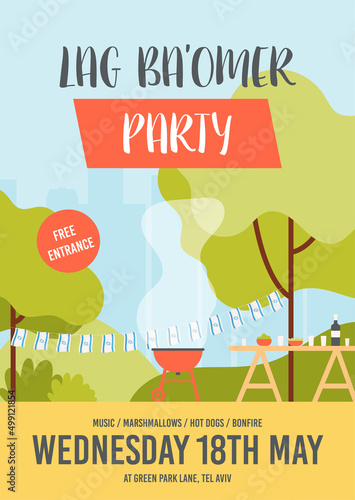 Happy Lag Ba Omer day party invite card concept.