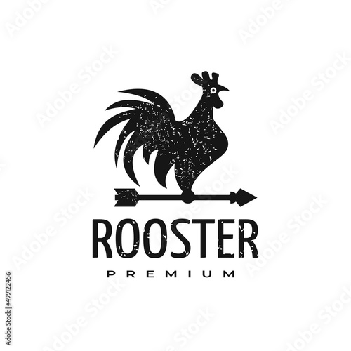 Chicken weather arrow icon illustration, rooster logo vector Silhouette Vector Illustration. Vintage Emblem Badge Logo.