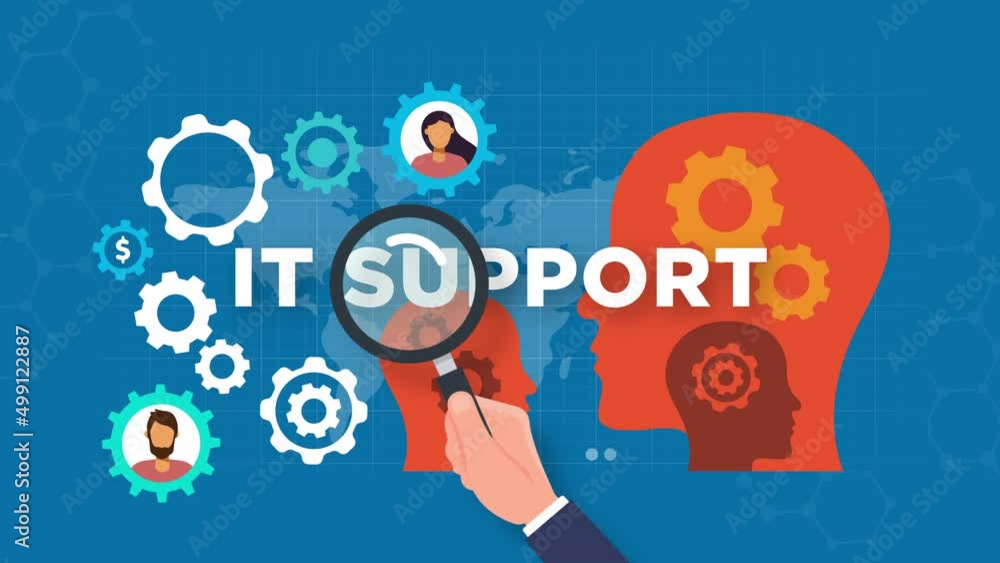it-support concept animation.gears and Silhouette of a human head. it-support concept animation.gears and Silhouette of a human head.