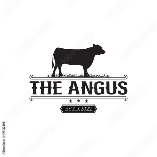 Retro Vintage Cow Label logo design, Angus with classic and elegant style
